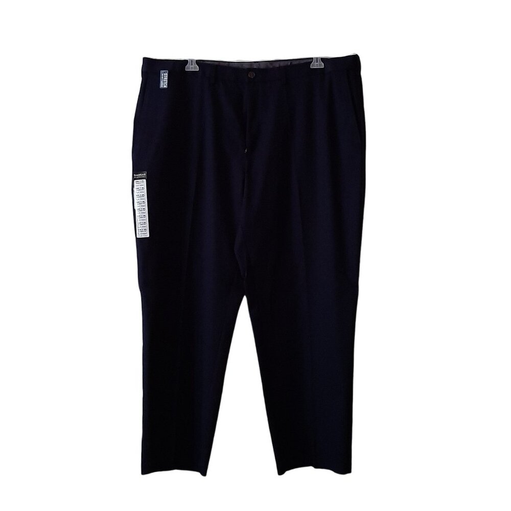 Men Haggar Flat Front Classic Fit Premium No Iron Navy Pants- Size 44W X 29L